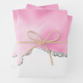 Roze en zilveren faux Glitter Border Stijlvol Inpakpapier Vel (In situ)