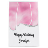 Roze en zilveren faux Glitter Border Stijlvol Medium Cadeauzakje (Voorkant)