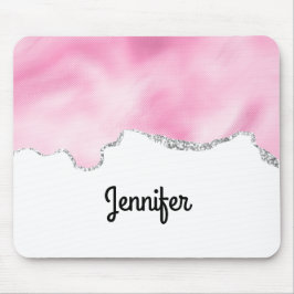 Roze en zilveren faux Glitter Border Stijlvol Muismat
