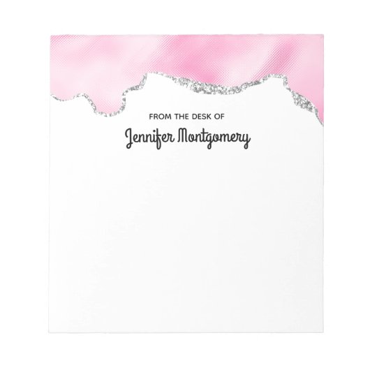Roze en zilveren faux Glitter Border Stijlvol Notitieblok (Voorkant)