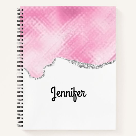 Roze en zilveren faux Glitter Border Stijlvol Notitieboek (Voorkant)