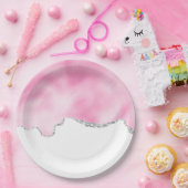 Roze en zilveren faux Glitter Border Stijlvol Papieren Bordje (Feest)