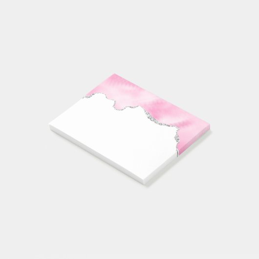Roze en zilveren faux Glitter Border Stijlvol Post-it® Notes (Schuin)