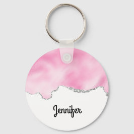 Roze en zilveren faux Glitter Border Stijlvol Sleutelhanger
