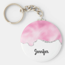 Roze en zilveren faux Glitter Border Stijlvol Sleutelhanger