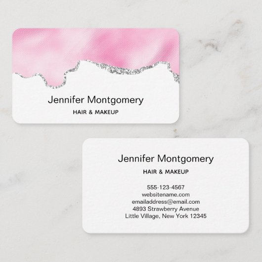 Roze en zilveren faux Glitter Border Stijlvol Visitekaartje (Voorkant / Achterkant)