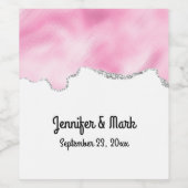 Roze en zilveren faux Glitter Border Stijlvol Wijn Etiket (Enkel label)