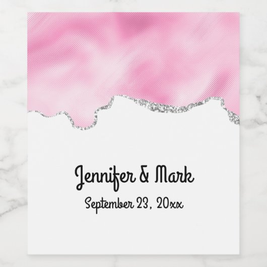 Roze en zilveren faux Glitter Border Stijlvol Wijn Etiket (Enkel label)