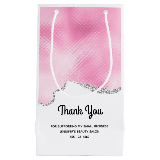 Roze en zilveren faux Glitter Border Stijlvolle Za Klein Cadeauzakje (Voorkant)