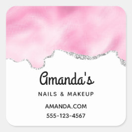 Roze en zilveren faux Glitter Border Stijlvolle Za Vierkante Sticker