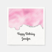 Roze en zilveren faux Glitter Border Stylish Birth Servet (Voorkant)