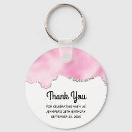 Roze en zilveren faux Glitter Border Stylish Birth Sleutelhanger