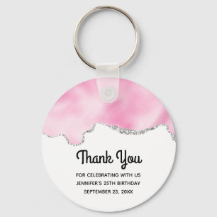Roze en zilveren faux Glitter Border Stylish Birth Sleutelhanger