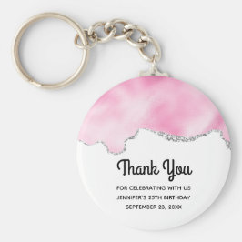 Roze en zilveren faux Glitter Border Stylish Birth Sleutelhanger