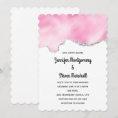 Roze en zilveren faux Glitter Border Stylish Weddi Kaart (Voorkant / Achterkant)
