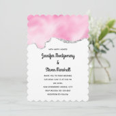 Roze en zilveren faux Glitter Border Stylish Weddi Kaart (Staand voorkant)
