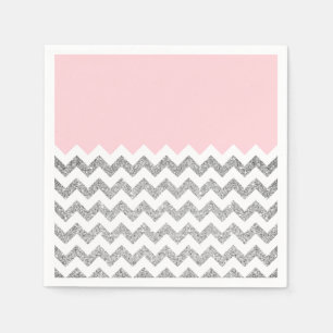 Roze en Zilveren Faux Glitter Chevron Servet