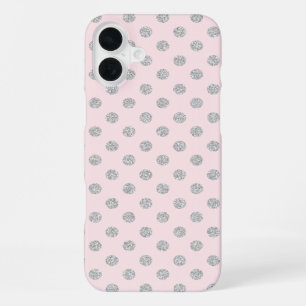 Roze en zilveren faux glitter Polka Dots Pattern iPhone 16 Plus Hoesje