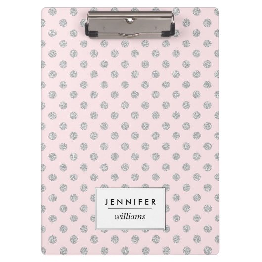 Roze en zilveren Faux Glitter-Stippen op maat Klembord (Voorkant)