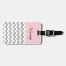 Roze en Zilveren Faux schittert Chevron Bagagelabel