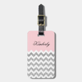 Roze en Zilveren Faux schittert Chevron Bagagelabel