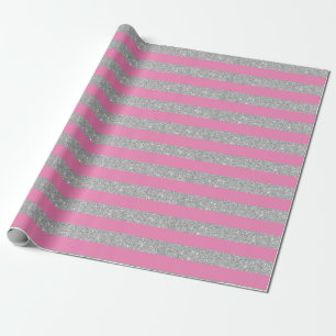 Roze en zilveren glinsterstrepen inpakpapier