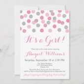 Roze en Zilveren Glitter Baby Douche Uitnodigingen (Voorkant)