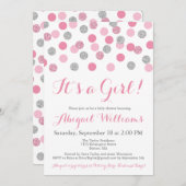 Roze en Zilveren Glitter Baby Douche Uitnodigingen (Voorkant / Achterkant)