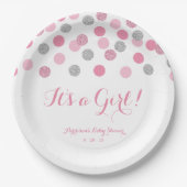 Roze en Zilveren Glitter Baby shower Papieren Bord (Voorkant)
