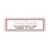 Roze en Zilveren Glitter Bat Mitzvah Adreslabel Etiket (Voorkant)