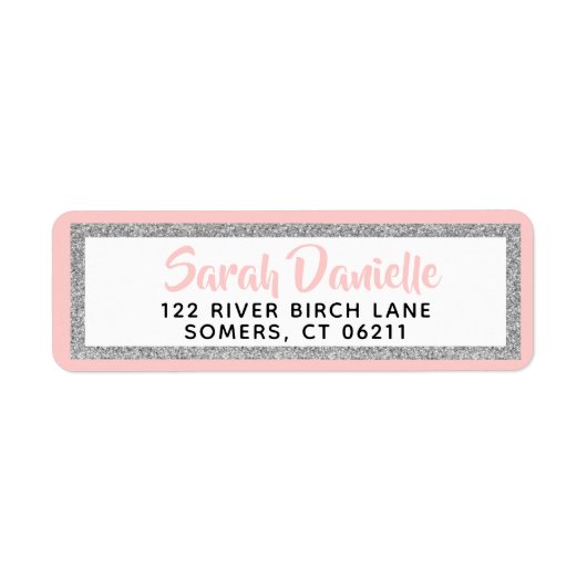 Roze en Zilveren Glitter Bat Mitzvah Adreslabel Etiket (Voorkant)