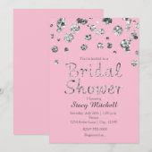 Roze en Zilveren Glitter Bruidsdouche Uitnodiging (Voorkant / Achterkant)