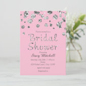 Roze en zilveren glitter bruidsfeest uitnodiging (Staand voorkant)