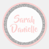 Roze en Zilveren Glitter Favor Sticker (Voorkant)