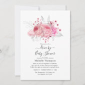 Roze en zilveren glitter Floral drive by Shower Kaart (Voorkant)