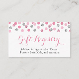 Roze en Zilveren Glitter Gift Registry Insert Kaar Informatiekaartje