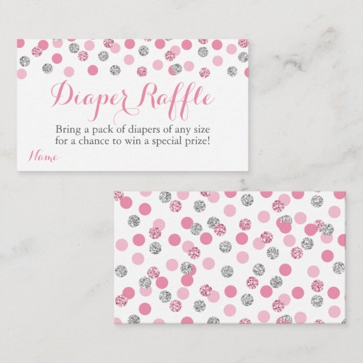 Roze en Zilveren Glitter Luier Raffle Ticket Kaart (Voorkant / Achterkant)