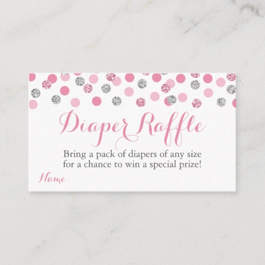 Roze en Zilveren Glitter Luier Raffle Ticket Kaart (Voorkant)