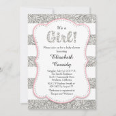 Roze en Zilveren Glitter Meisje Baby shower Invita Kaart (Voorkant)