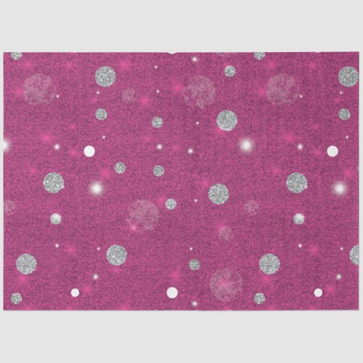 Roze en Zilveren Glitter Polka Dots Kerstmis Tissuepapier (Voorkant)