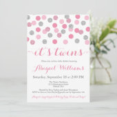 Roze en Zilveren Glitter Twins Baby shower Invites Kaart (Staand voorkant)