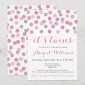 Roze en Zilveren Glitter Twins Baby shower Invites Kaart (Voorkant / Achterkant)