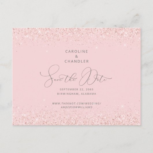 Roze en zilveren glitter Weddenschap Sparen de Dat Aankondigingskaart (Voorkant)
