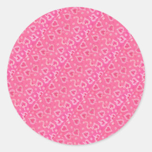 Roze en zilveren harten ronde sticker