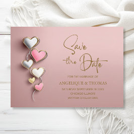 Roze en Zilveren Hartjes Huwelijk Save the Date