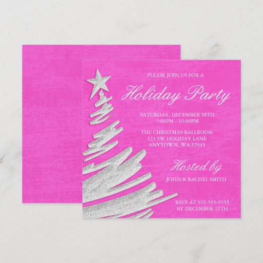 Roze en zilveren kerstboomfeestdag kaart (Voorkant / Achterkant)