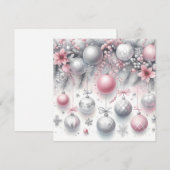 Roze en Zilveren Kerstversiering Achtergrond Feestdagenkaart (Voorkant / Achterkant)