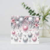 Roze en Zilveren Kerstversiering Achtergrond Feestdagenkaart (Staand voorkant)