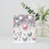 Roze en Zilveren Kerstversiering Achtergrond Feestdagenkaart (Staand voorkant)