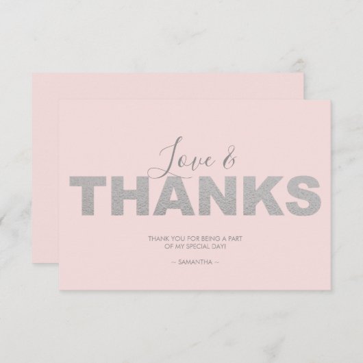 Roze en zilveren liefde en Bedankt Dank u (Voorkant / Achterkant)